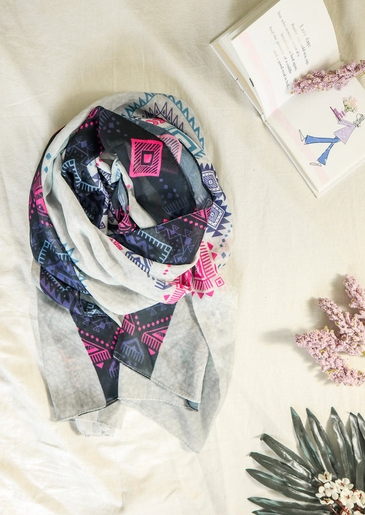 Cheerful Arabesque Scarf With flowers and an open book 