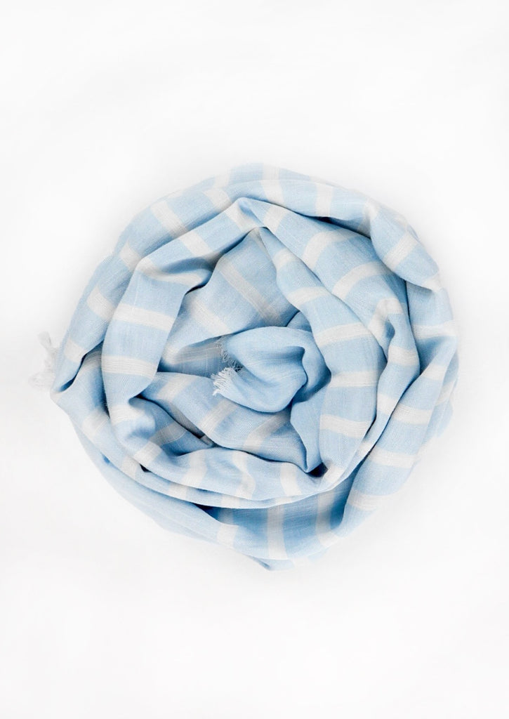 Sky Blue Scarf on white background  - rolled