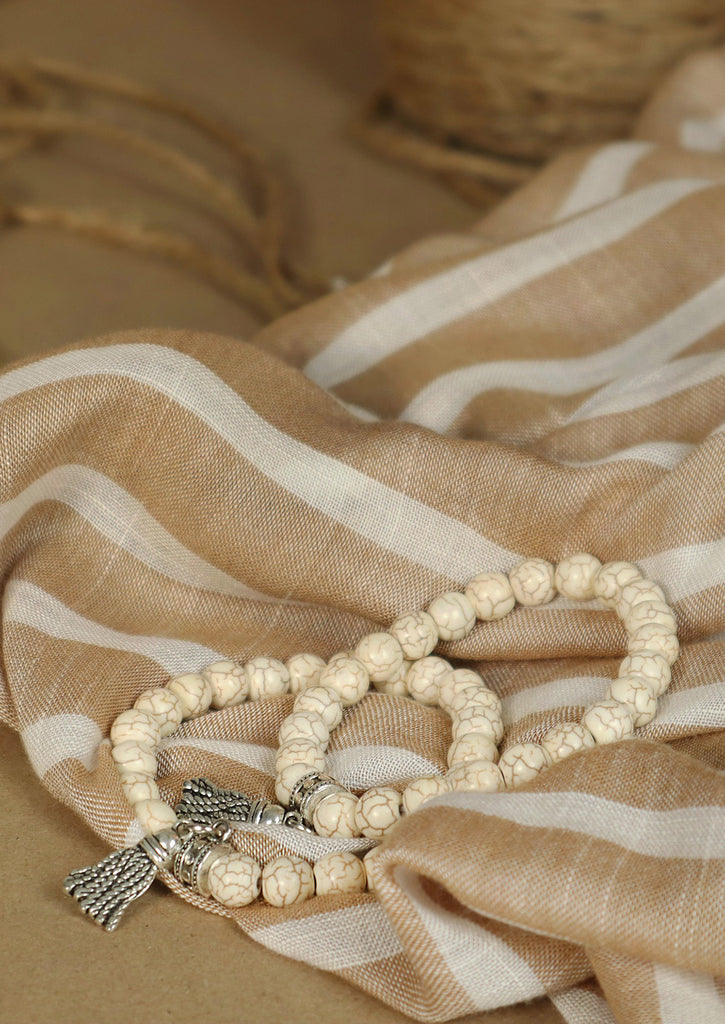  Two Cream Marble Bracelets on Macchiato Scarf