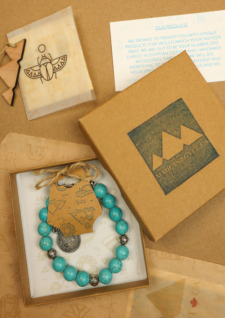 eco friendly packaging for gypsy coin bracelet - turquoise