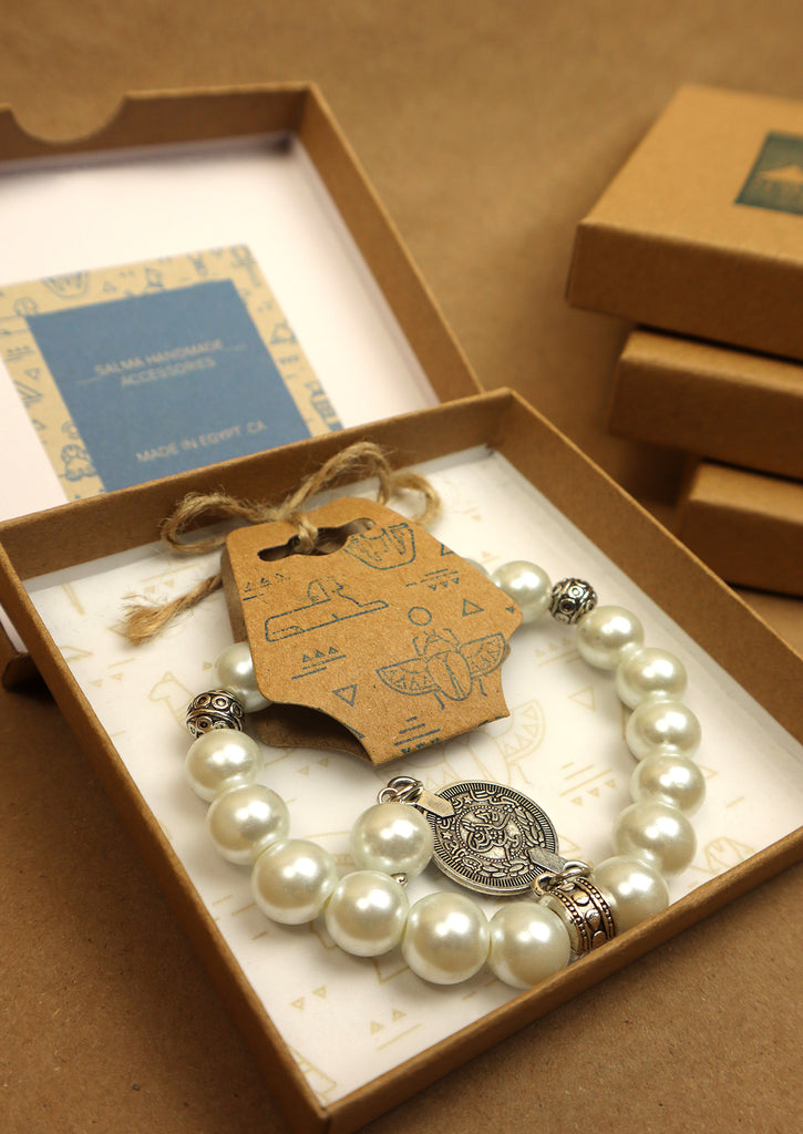 eco friendly packaging for Gypsy Coin Bracelet - White Pearl