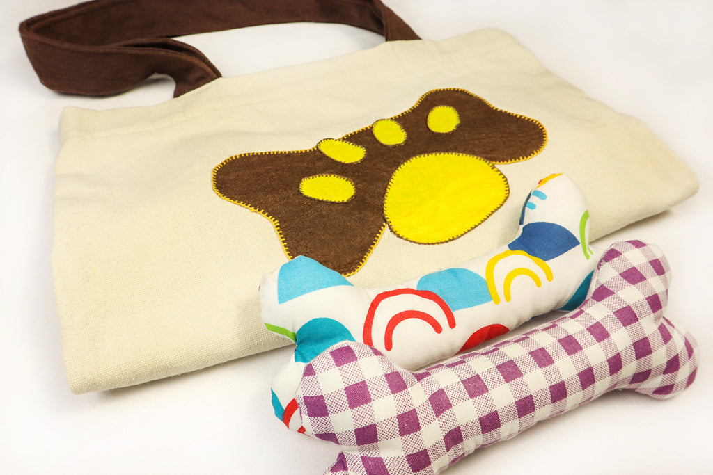 Toy N' Tote - yellow | brown with two bones