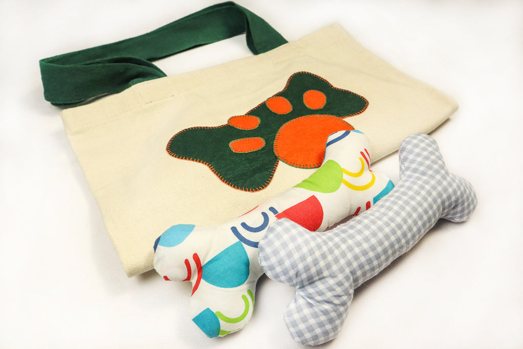 Toy N' Tote - green | orange with two bones