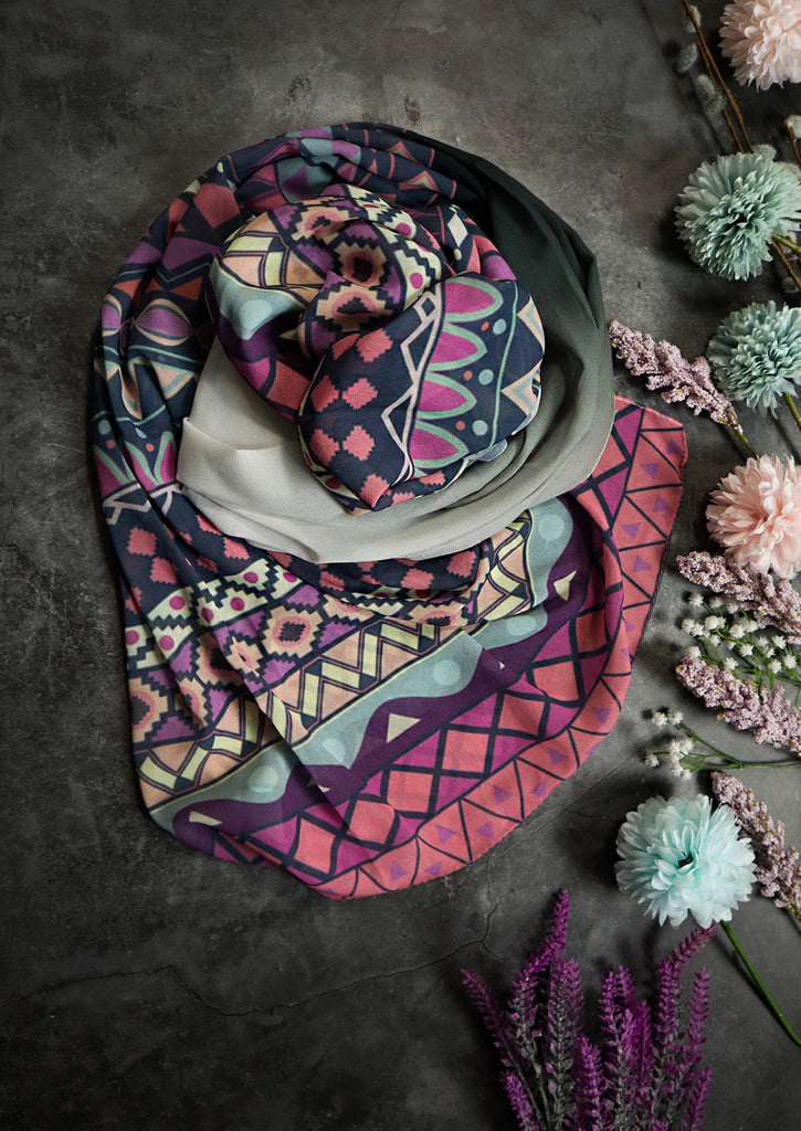 Nubian Palette Scarf on grey Background with colourful flowers