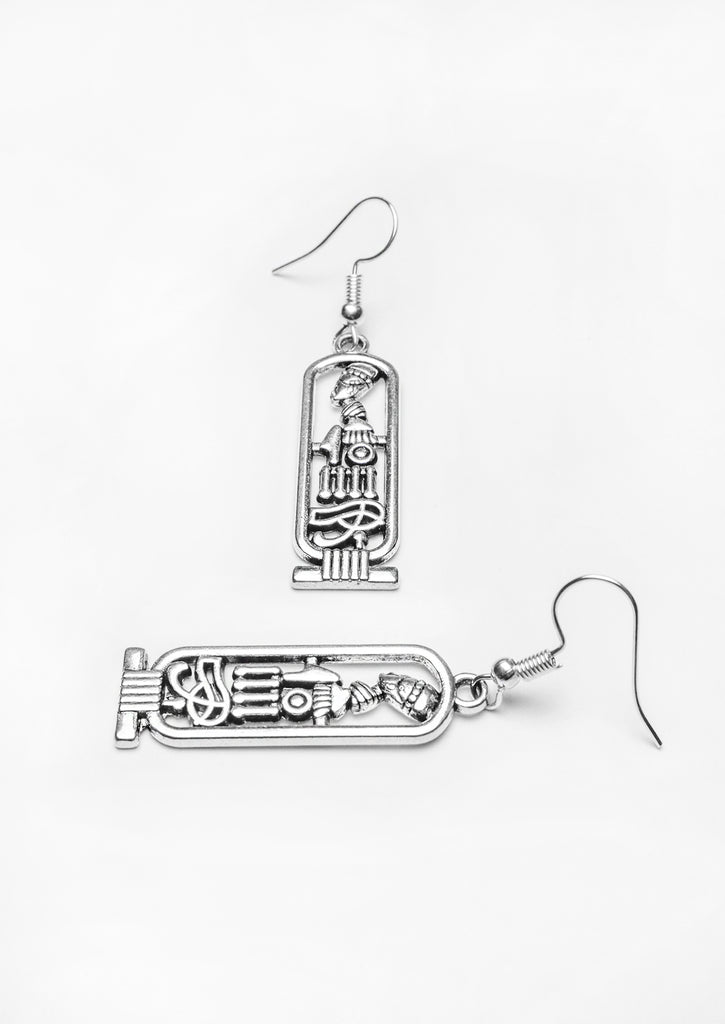 Cartouche Earrings on white background 