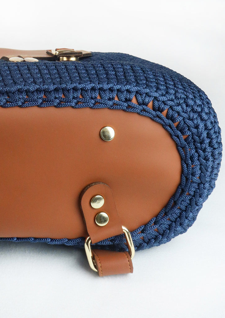 Handmade Crochet Backpack - Deep Blue - bottom