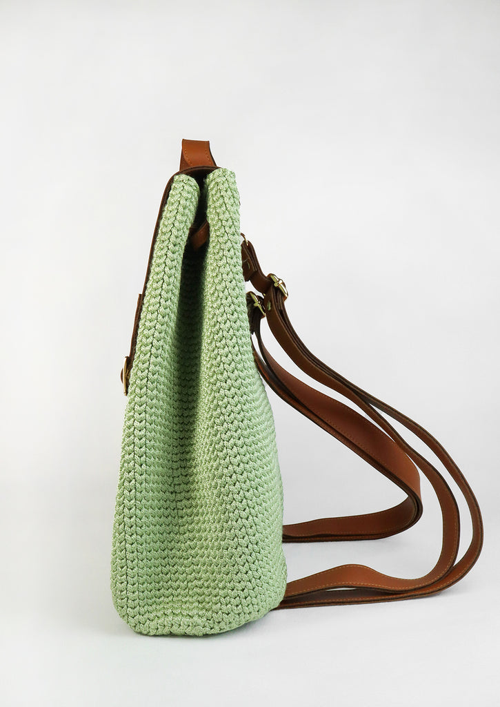 Handmade Crochet Backpack - Pistachio-right side