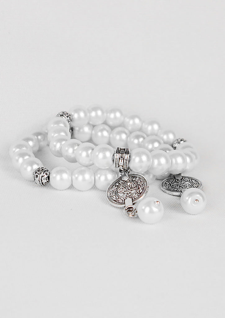 two Gypsy Coin Bracelets - White Pearl