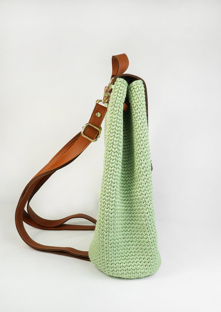 Handmade Crochet Backpack - Pistachio-left side