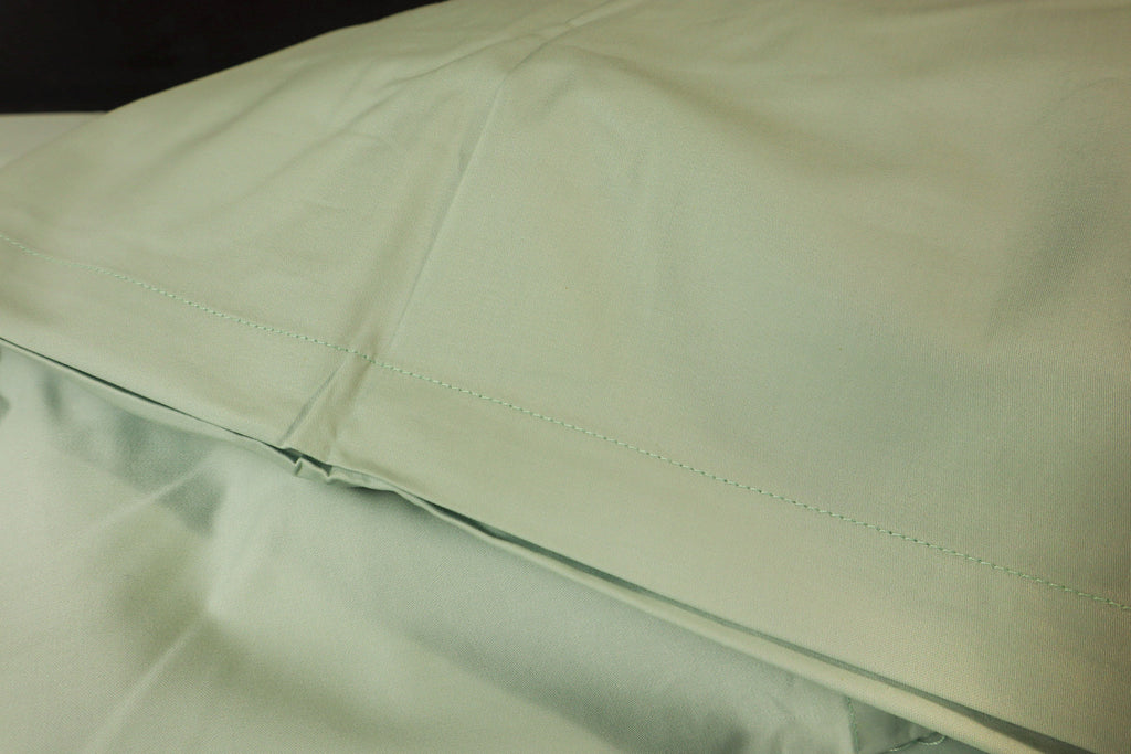 close photo for the stitches on the pillow case , sea salt sheet set