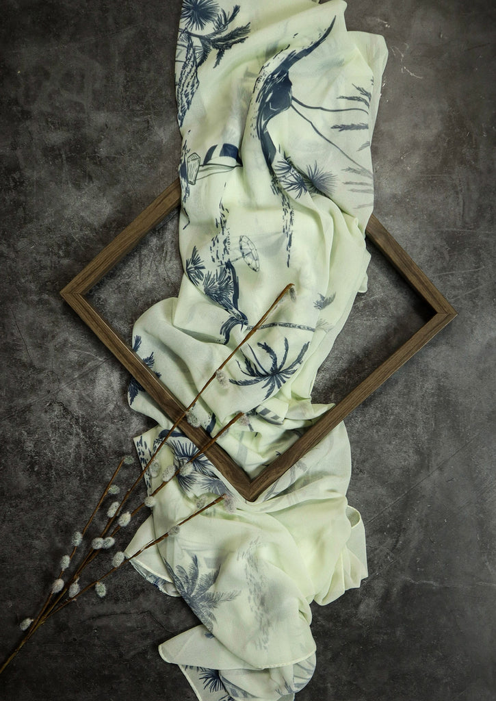 Palm Beach Scarf in wooden frame on grey Background 