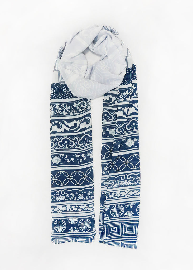 Blue Mandala Scarf on a white backdrop