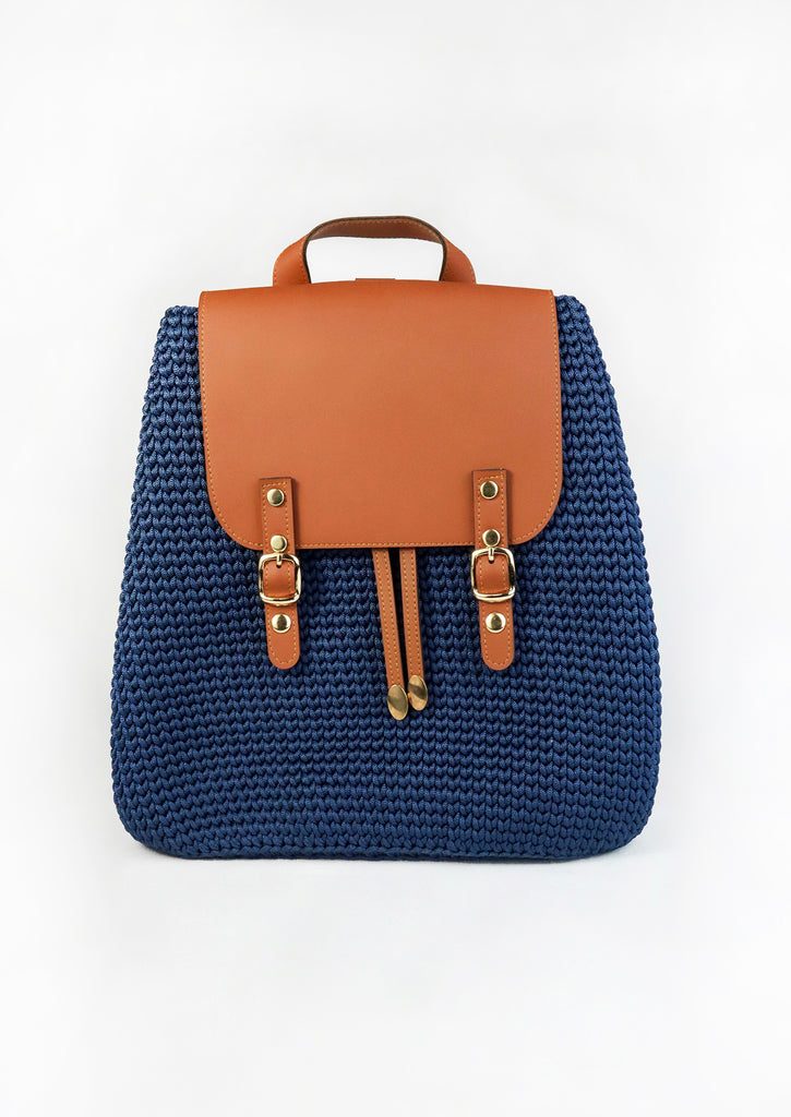 front photo of Handmade Crochet Backpack - Deep Blue