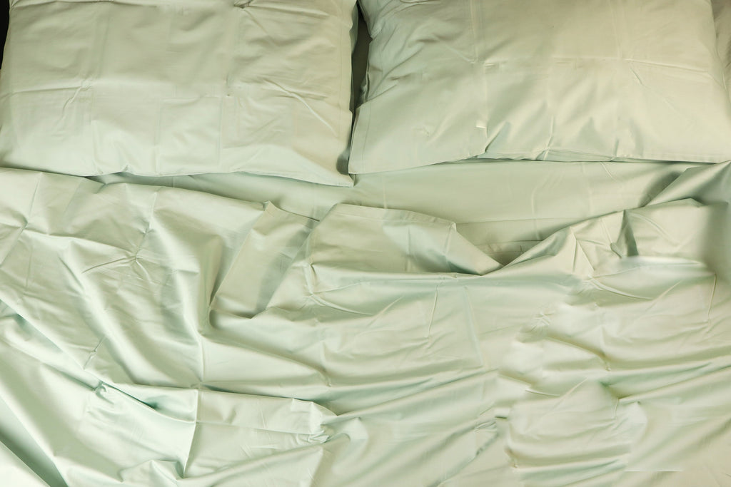 messy bed , two pillow cases - Sea Salt sheet set