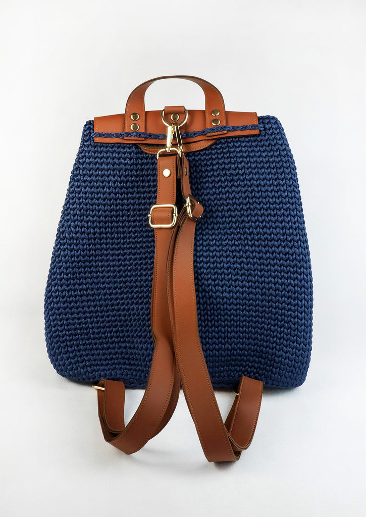 back photo of Handmade Crochet Backpack - Deep Blue