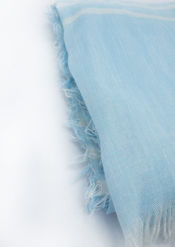 Sky Blue Scarf on white background - close zoom on material