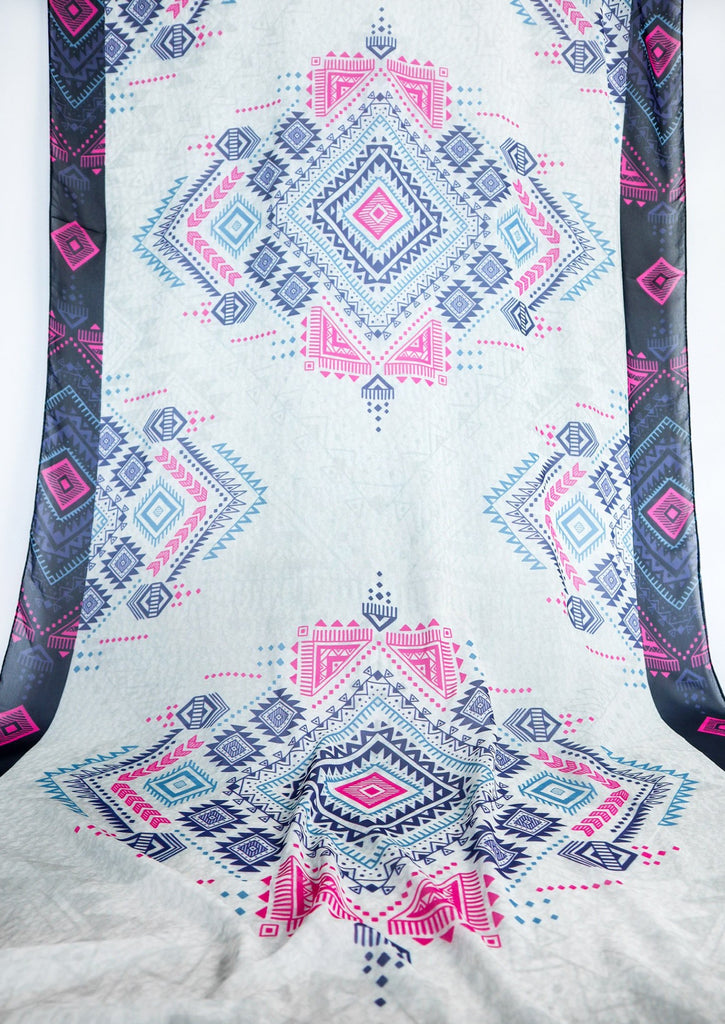 Cheerful Arabesque Scarf On white background - zoom on the pattern